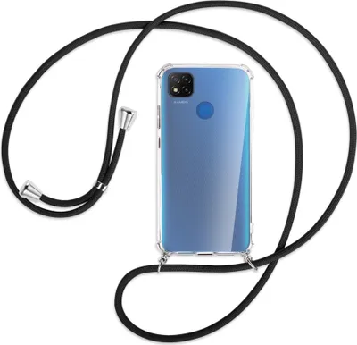 Produktbild von Handykette Backcover-Schutzhülle mit Band (Metall silberfarben) für Xiaomi Redmi 9C - schwarz