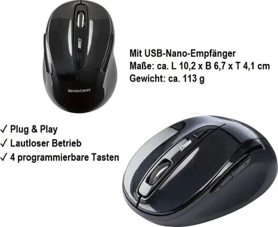 Produktbild von SILVERCREST Funkmaus PC Maus Kabellos USB Wireless Mouse Computer Notebook Laptop Funkmaus »SFM 4 C4« Schwarz