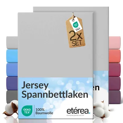 Produktbild von 2er Set Jersey Spannbettlaken 90x200cm - 100x200cm - 100% BAUMWOLLE - Bettlaken Spannbetttuch 90x200cm - 100x200cm - Silber