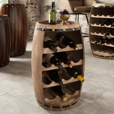 Produktbild von riess-ambiente Authentisches Weinregal BODEGA 60cm natur Weinfass Shabby PinieWeinfass Shabby Chic Fass Stehtisch Bartisch Flaschenständer Regal Flaschenregal
