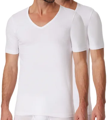 Image de Schiesser t-shirt col v lot de 2 95/5 organic Coton shirts white hommes