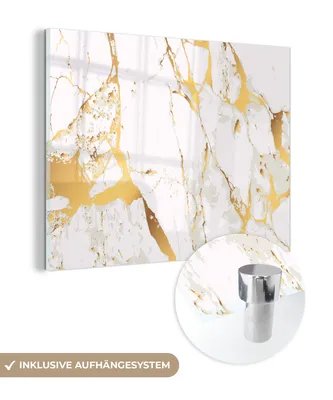 Obrázek produktu pro MuchoWow® Skleněné obrázky - Obrázky na zeď - Fotografie na skleněném mramoru - Zlatá - Bílá - Elegantní 80x60 cm nástěnná dekorace ze skla - Akrylový skleněný obraz - Akrylové obrázky - Nástěnné dekorace