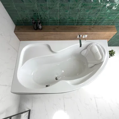 Produktbild von ECOLAM Badewanne Wanne Eckwanne Eckbadewanne Acryl weiß Wela 150x100 cm LINKS + Kopfkissen Mare + Schürze Ablaufgarnitur Viega