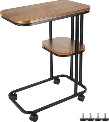 Produktbild von Famanu C-förmige Beistelltisch mit Rollen - industrielles Design - kleine Beistelltische für Wohnzimmer, Schlafzimmer und Balkon
