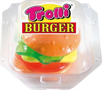 A Trolli Burger candy in its packaging.