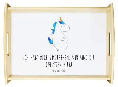 Produktbild von Mr. & Mrs. Panda Serviertablett Einhorn Mann - Weiß - Geschenk, Beste, Einhörner, Unicorn, kaffeetablett, tablett holz, aus, Freundin, Familie, küchentablett