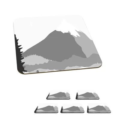 Obrázok produktu pre KitchenYeah® Podložky pod sklo štvorcové sada 6 ilustrácií - horské - čierne - biele 10x10 cm Podložky pod poháre - podložky pod nápoje - chrániče na stôl - podložky pod poháre na stôl