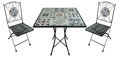 Image de Ensemble de table et de deux chaises de style bistrot pour 3 personnes, avec un design mosaïque