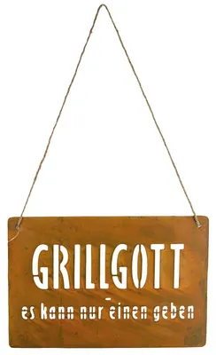 Produktbild von Riffelmacher Schild Metall zum Hängen "Grillgott" Rostfarben 30 cm x 20 cm