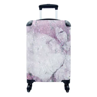 Produktbild von MuchoWow® Koffer Handgepäck Trolley Rollkoffer Kleine Reisekoffer mit 4 Rollen - Marmor - Glitter - Lila - Cabin Size < 55x40x23 cm & 55x40x20 cm - Fotokoffer - Kabinenkoffer - Boardgepäck - Reise-Box - Reisekoffer - Reisegepäck - Koffer mit Bild - Trolley für Kinder