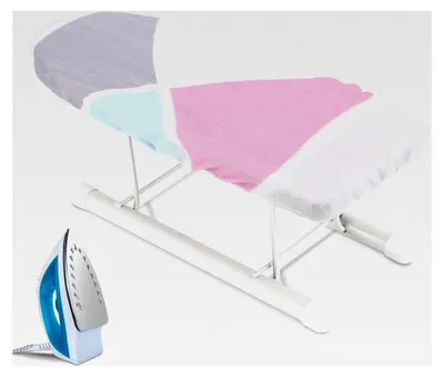 Produktbild von Mini-Bügelbrett Tischbügelbrett mit klappbaren Beinen, tragbar und zusammenklappbar, geometrisches Design, für Nähen, Basteln, Haushalt und Wohnheim