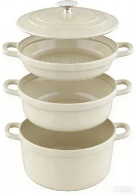 Gusseiserne 3-in-1 Pfanne 25 cm Schmortopf mit Deckel weiß
