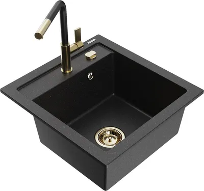 Produktbild von Mexen Vito 1-Becken-Granit-Spüle mit Mischbatterie Flora, Schwarz/Silbermetallic - 6503-73-670401-57-G