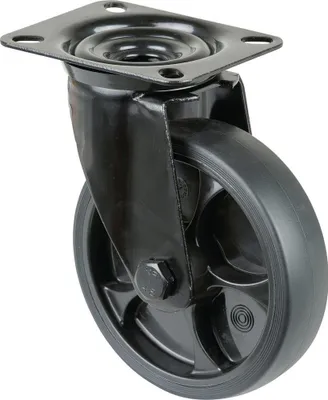 Produktbild von BS Rollen Transportrolle, Lenkrolle, Rad-Ø 125 mm, Tragf. 120 kg, Gummi schwarz, Bauhöhe 155 mm, Rollenlager
