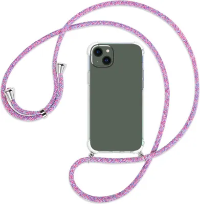 Produktbild von Handykette Backcover-Schutzhülle mit Band (Metall silberfarben) für Apple iPhone 14 Plus (6.7'') - lila/rosa/blau