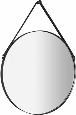 Obrázek produktu pro Kulaté zrcadlo ORBITER s koženým řemínkem, ø 60 cm, matně černé