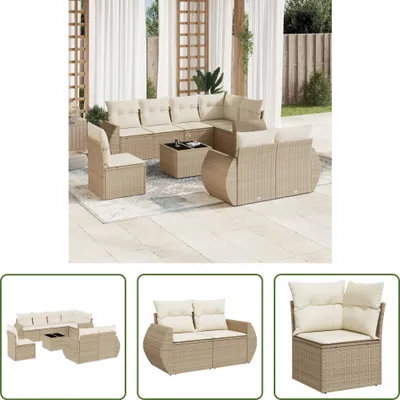 Produktbild von The Living Store 9-tlg. Garten-Sofagarnitur mit Kissen Beige Poly Rattan