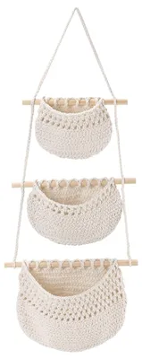 Makramee-Hängeorganizer, 3-stufig, Baumwollseil, 90 cm, Boho-Dekoration