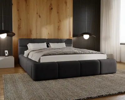 Produktbild von Polsterbett 180x200 cm Oslo, Schlafzimmerbett mit Bettkasten - Doppelbett, Samtstoff Schwarz (Magic Velvet 2219)