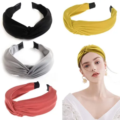Produktbild von Boho Headbands 4 Stück, Breite Stretch-Headbands Mit Kreuzknoten, Für Yoga Sport Und Alltag