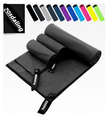 Produktbild von Mikrofaser Handtuch Set - Groß 200×100cm & 2 Klein 80×40cm, Schnelltrocknend für Reise, Fitness und Strand (Dunkelgrau)