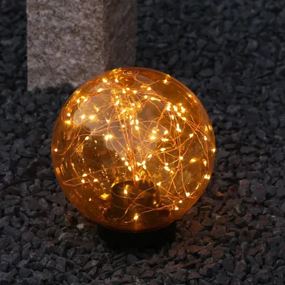 Produktbild von LED Kugel mit Drahtlichterkette - stehend - 100 bernsteinfarbene LED - D: 25cm - f. Außen - amber