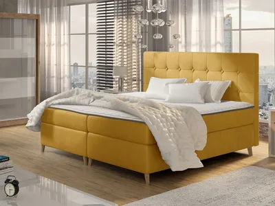 Obrázek produktu pro Boxspringová dvojlůžková postel 180x200 SERAFIN - žlutá + topper