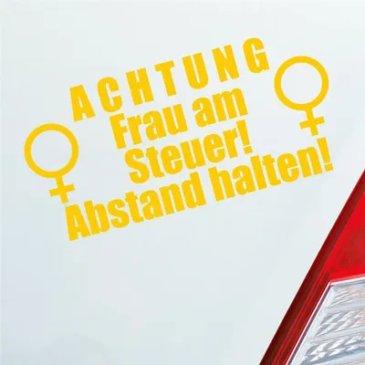 Produktbild von Auto Aufkleber ACHTUNG Frau am Steuer! Abstand halten! 19x9 cm Gelb Sticker Heckscheibenaufkleber