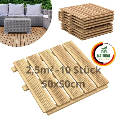 Produktbild von Floranica Holzfliese 10 Stk. /2,5 m² 50 x 50 cm Unbehandelt Terrassenfliese Lärchenholz Balkonfliesen Trittplatten