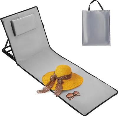 Produktbild von Izrielar Strandmatte mit Tragegurt, Gepolstert, mit verstellbarer Kopflehne, Kopstütze, Rückenlehne, 145 x 47 x 40 cm, Hellgrau