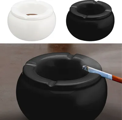 Produktbild von Sturmaschenbecher 2er Set Ø13cm Keramik weiß schwarz rund Aschenbecher Windaschenbecher