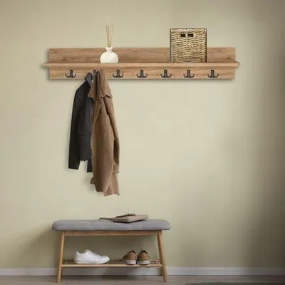 Produktbild von Bino Wandgarderobe mit Ablage 14 Haken Kiefernholzoptik 106 x 9 x 18 cm