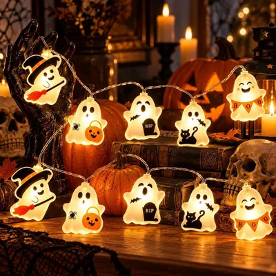 Halloween-Lichtschnur 1,5 m, 10 LEDs, Geister-Lichterkette