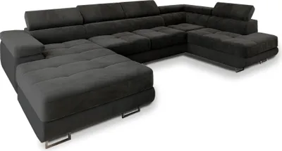 Produktbild von Masseno Ecksofa CASONE R-S mit Schlaffunktion U-Form, Sofa mit Bettkasten, Wohnzimmersofa, Couch, Soffa, Bettsofa, Couchgarnitur- Schwarz, MONOLITH 95