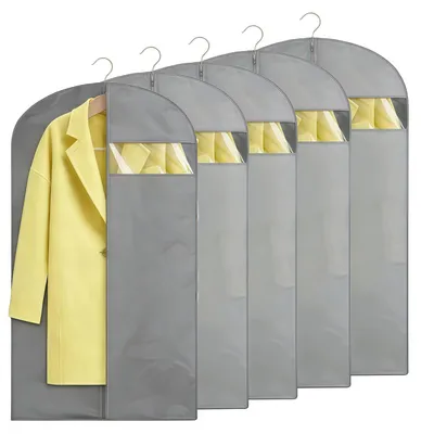 Image de Sac à vêtements | 5 sacs à vêtements légers 100 × 60 cm, rangement pour vêtements de haute qualité, résistant à la poussière, à l'humidité et à la moisissure, idéal pour ranger des costumes (gris, 100 cm × 5 pièces)