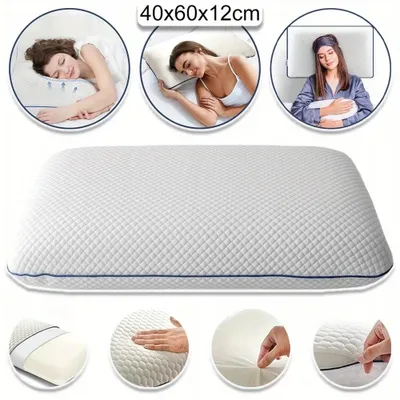 Imagen del producto de Almohada de espuma viscoelástica para el cuello - Almohada ortopédica para la cabeza - Soporte ergonómico para el dolor de cuello - Ideal para dormir de lado, boca arriba y boca abajo - Forma rectangular