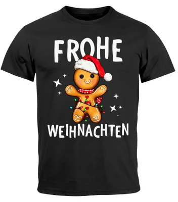 Produktbild von Herren T-Shirt Frohe Weihnachten Lustig Weihnachtsshirt Dabbing Weihnachtsmotiv Fun-Shirt XMAS Moonworks® Lebkuchen schwarz S