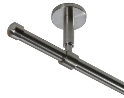 Produktbild von Gardinenstange Set Edelstahl Look Metall Ø 16mm zur Deckenträger 1-lauf Modern Kappe, Länge wählbar D11 E17
