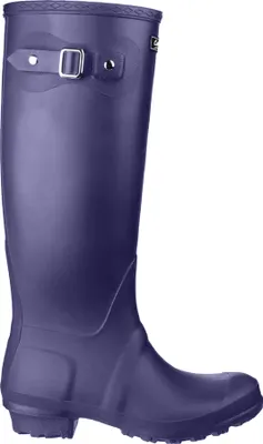 A single purple rain boot is shown against a white background.