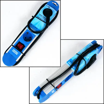 Produktbild von EDCO Steckdosenleiste, 4-fach, Überspannungsschutz, Funktionsschalter, 230V, 16A, 3500W, Aluminium, blau, 33.5 x 5.5 x 4.5 cm, Kindersicherung, Aufhängevorrichtung