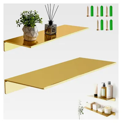 Produktbild von Wandregal Metall Gold, 2 Stück Badezimmerregal 40 cm & 30 cm, dekoratives Schweberegal für Wohnzimmer, Badezimmer, Küche