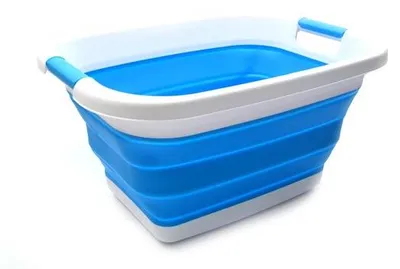 Immagine prodotto di Cesto per la biancheria pieghevole e contenitore di stoccaggio Unyqoos®, con maniglie, salvaspazio, colore azzurro cielo, capacità 21 litri, dimensioni 49 x 38 x 25,4 cm (7,1 cm piegato), privo di BPA