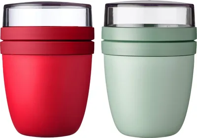 Produktbild von Mepal | Lunchpot Ellipse Mixed | Campus Red + Nordic Sage | Müslibecher to go | Unterteilung für Joghurt & Müsli | 500 ml + 200 ml | Geeignet für Gefrierschrank, Mikrowelle & Spülmaschine