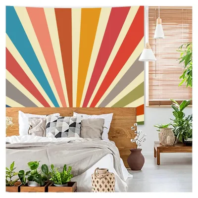 Produktbild von Abstrakter Boho Wandteppich mit Sonnenblättern, Moderne Minimalistische Wohnkultur, Trippy Tapisserie für Schlafzimmer, Ästhetischer Bergteppich für Wohnzimmer (M/130x150cm)
