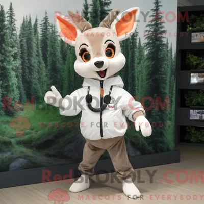 Produktbild von Maskottchenkostüm REDBROKOLY Weißes Reh mit Windjacke und Hosenträgern