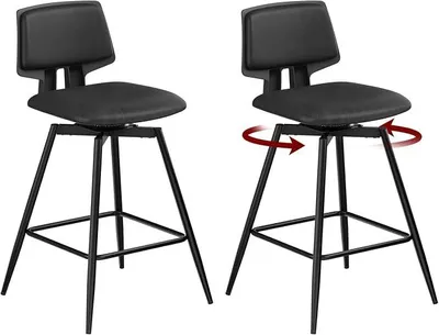 Produktbild von Barhocker 2er Set, Barstuhl 360° drehbar, Küchenhocker mit Rückenlehne Fußstütze, für Küche Bar Restaurant, Metallrahmen, aus Kunstleder, Tintenschwarz