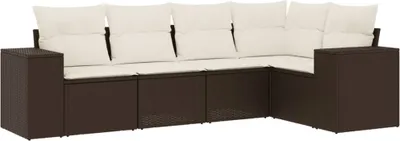 Produktbild von vidaXL 5-tlg. Garten-Sofagarnitur mit Kissen Braun Poly Rattan