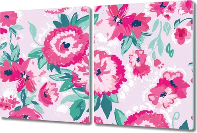 Produktbild von Glas-Herdabdeckplatte Glaskeramikkochfeld-Abdeckung Spritzschutz - 2x 40x52 cm - Rosa Blumen Wiese