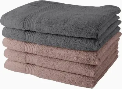Zdjęcie produktu dla Zestaw 5 Ręczników Kąpielowych TODAY 70x130 cm, 100% Bawełna, 3 Piaskowe Róże + 2 Stalowe