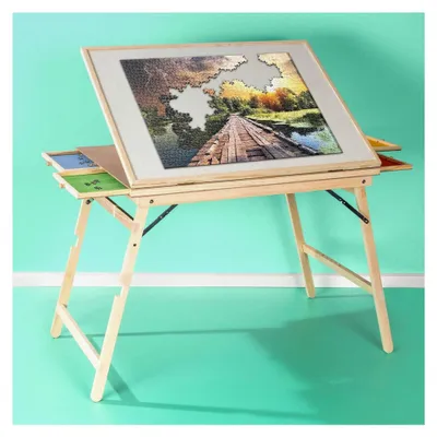 Produktbild von Puzzletisch mit 4 Schubladen, 89,5 x 69 x 74,5 cm, für 1500 Teile, Holz, klappbare Beine